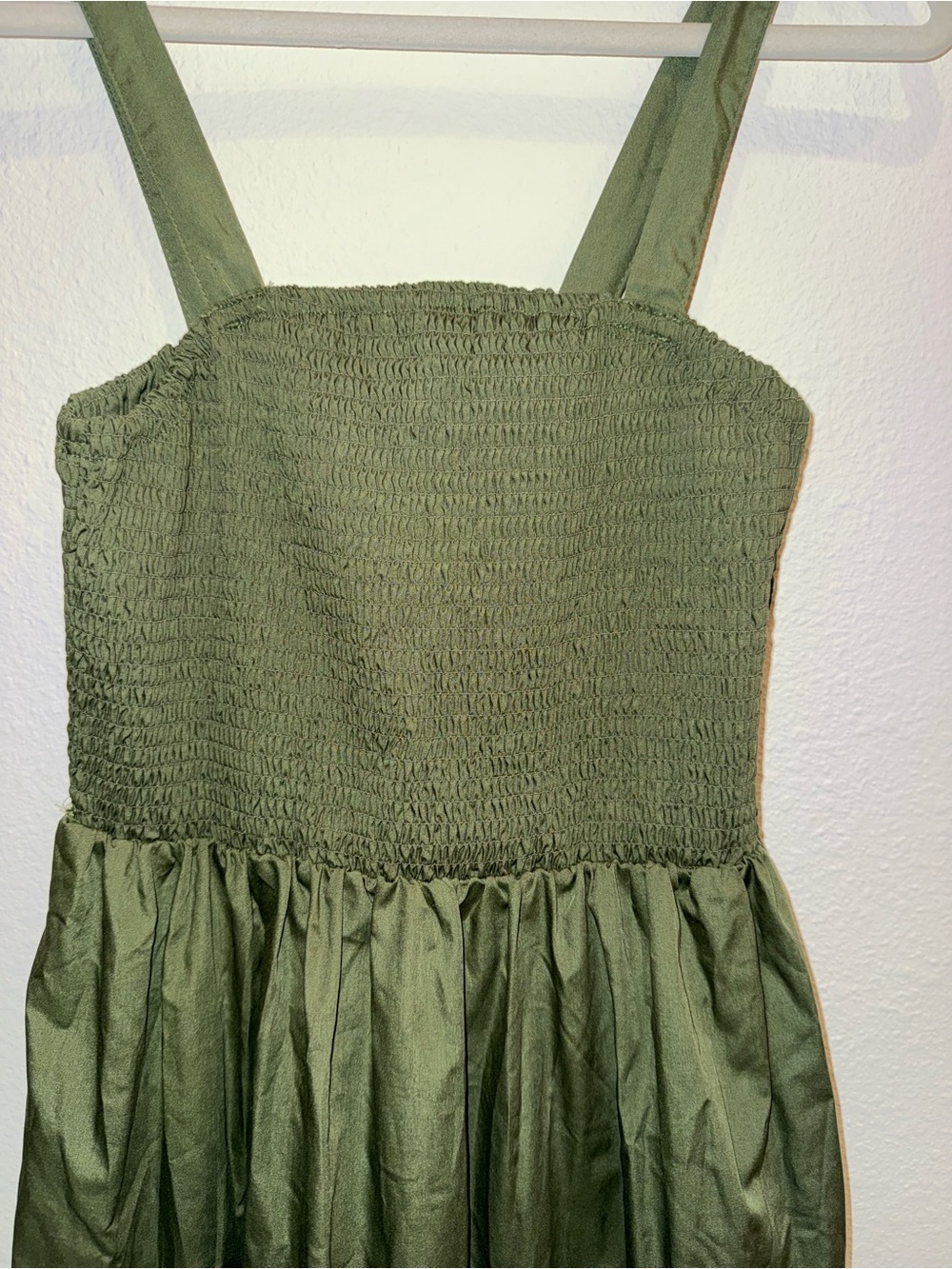 Olive Green Tiered Maxi Dress with Smocked Bodice - Picture 4 of 4